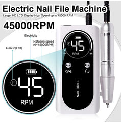 Professional 45,000 RPM Brushless Electric Nail Drill – High Torque Rechargeable Manicure & Pedicure Station