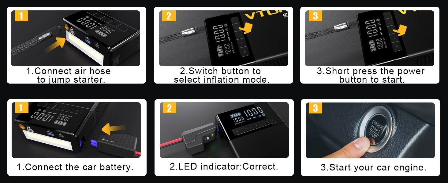 12V car jump starter with tyre inflator – image 7
