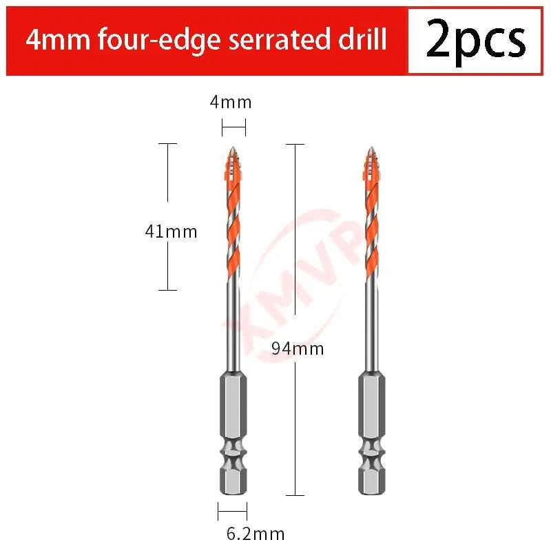 Four Edge Serrated Eccentric Drill Bit Set & High Hardness Multi Material Dry Drilling Bits