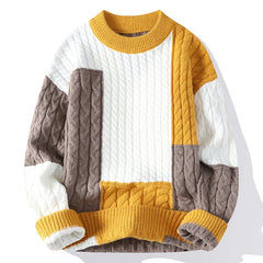 Men’s Patchwork Streetwear Pullover | Premium Triple-Blend Winter Sweater