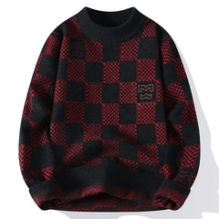 Men’s Checkered Knit Pullover | American Trendy Harajuku Slimming Sweater