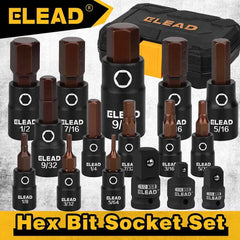 16 Piece SAE Hex Bit Impact Socket Set - Premium S2 Steel 5/64"-9/16" Allen Socket Set with Socket Adapters
