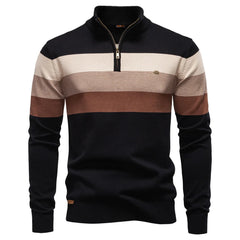 Men’s Patchwork Cotton Pullover | 2026 Winter Fashion Mock-Neck Sweater