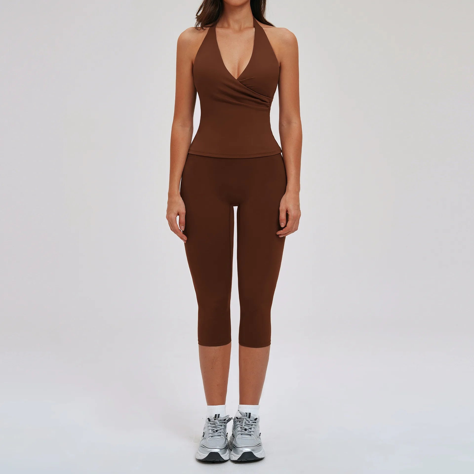 Women's 2-Piece Deep V Yoga Set | High Waist Flared Pants & Sports Bra Gym Fitness Tracksuit