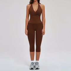 Women's 2-Piece Deep V Yoga Set | High Waist Flared Pants & Sports Bra Gym Fitness Tracksuit