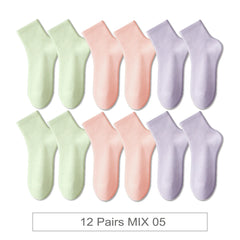 12 Pair Soft Cotton Ankle Colourful Socks Everyday Breathable Set