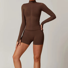Women's Seamless Long Sleeve Yoga Set | Gym Fitness Jacket Tracksuit & Leggings Sportswear