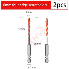 Four Edge Serrated Eccentric Drill Bit Set & High Hardness Multi Material Dry Drilling Bits