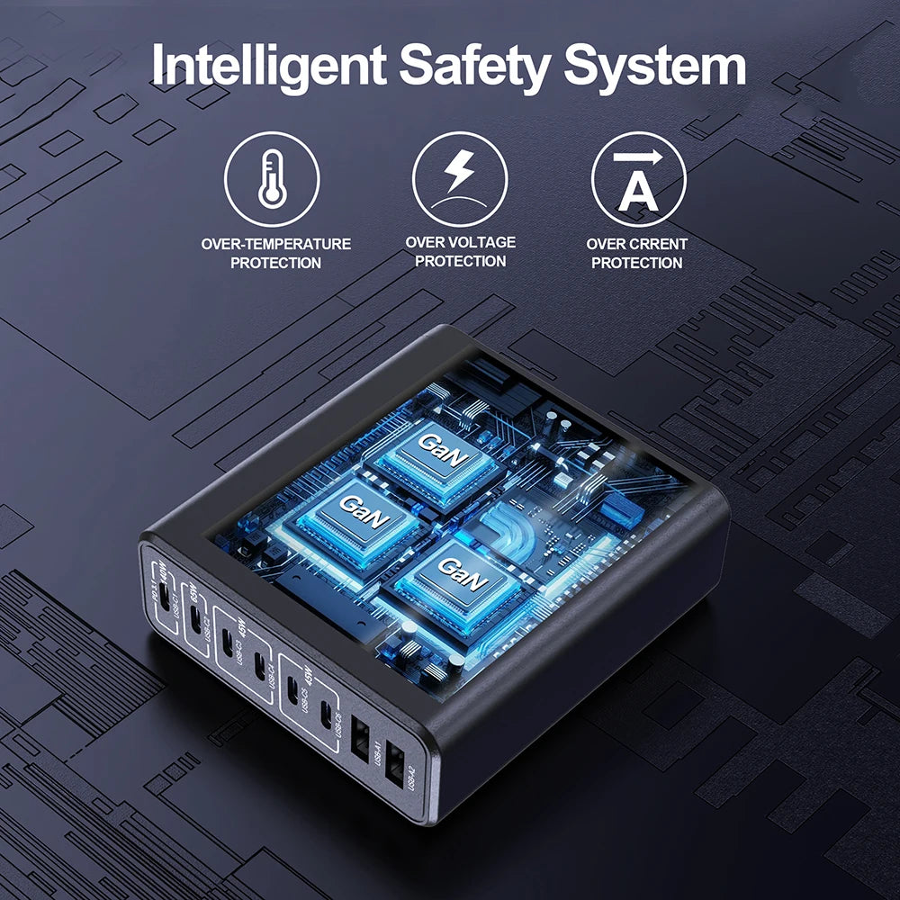 250W GaN 8-Port USB-C Desktop Charger | PD3.1 Fast Charging Station for iPhone Samsung Laptop