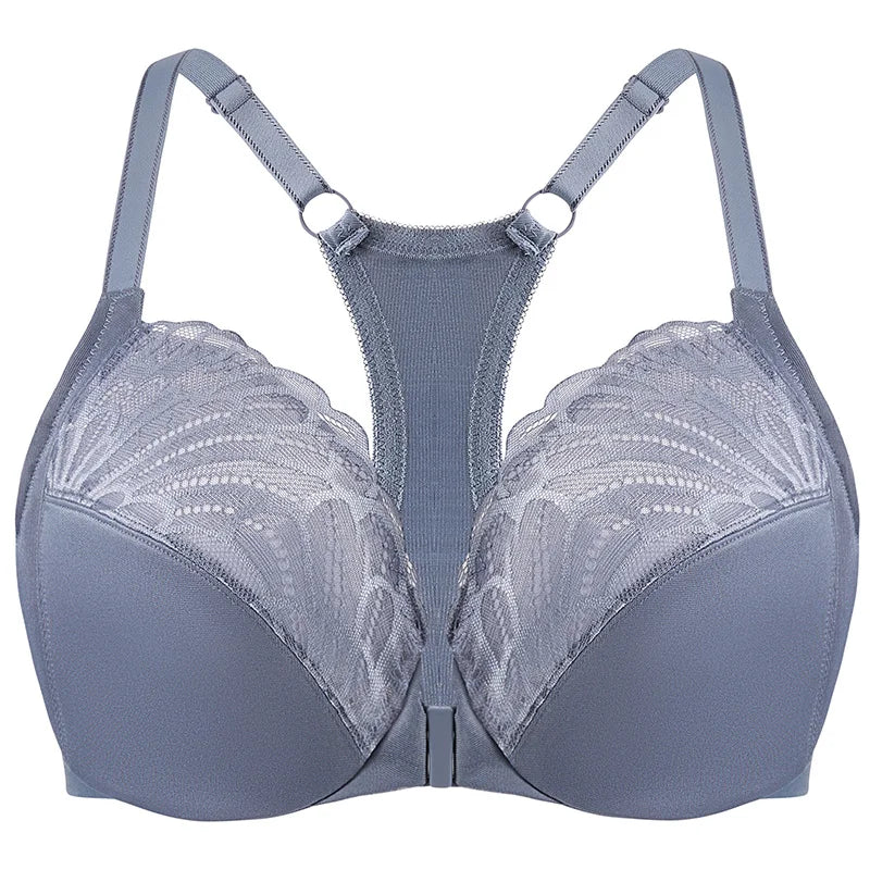 Plus Size Front Closure Lace Underwire Racerback Full Coverage Bra