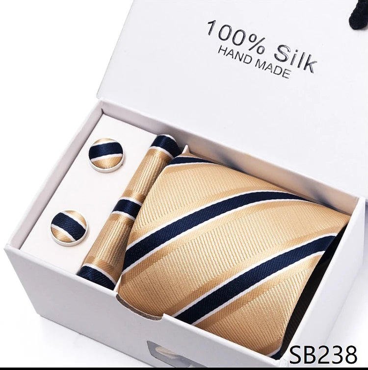 Solid Colour Necktie with Matching Handkerchief & Cufflinks - SB238 - Others In Fashion