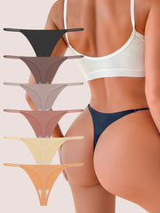 Seamless Thong Panties 6-Pack | Invisible Thin Strap Low Waist High Stretch Women's Underwear