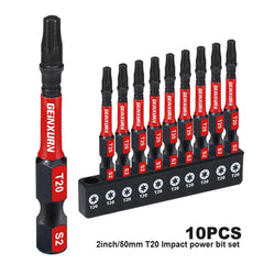 2" Impact Magnetic T20 Torx Screwdriver Bit Set – S2 Alloy Steel Power Bits with Base
