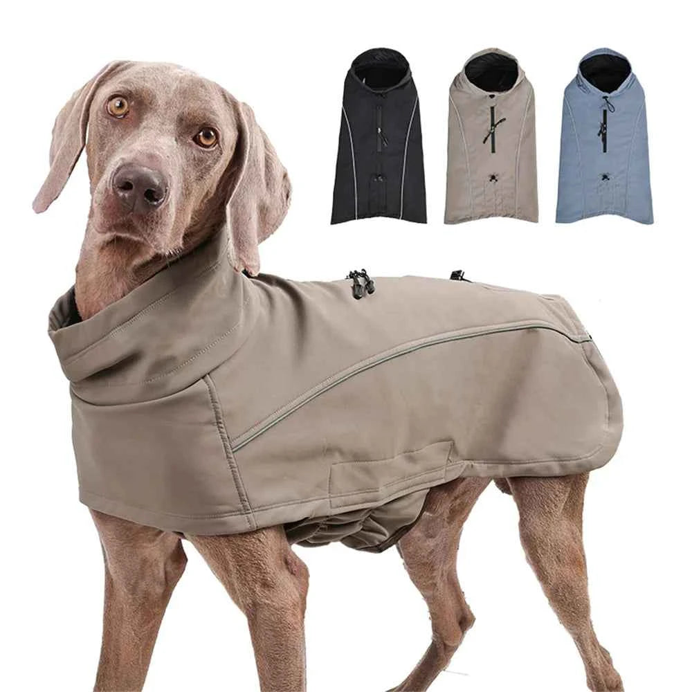 Soft-Shell Waterproof Dog Jacket for Large Dogs – Fleece-Lined Flexible Chest Safety Reflective Outdoor Coat