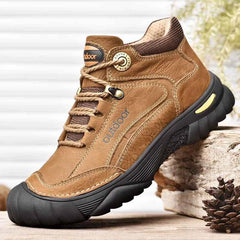 Men's Leather Hiking Shoes – Standard or Plush-Lined, Rubber Sole for Trekking & Walking