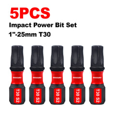 1" Impact Tough Magnetic T30 Torx Power Bits – S2 Alloy Steel, Star Screwdriver Bit Set