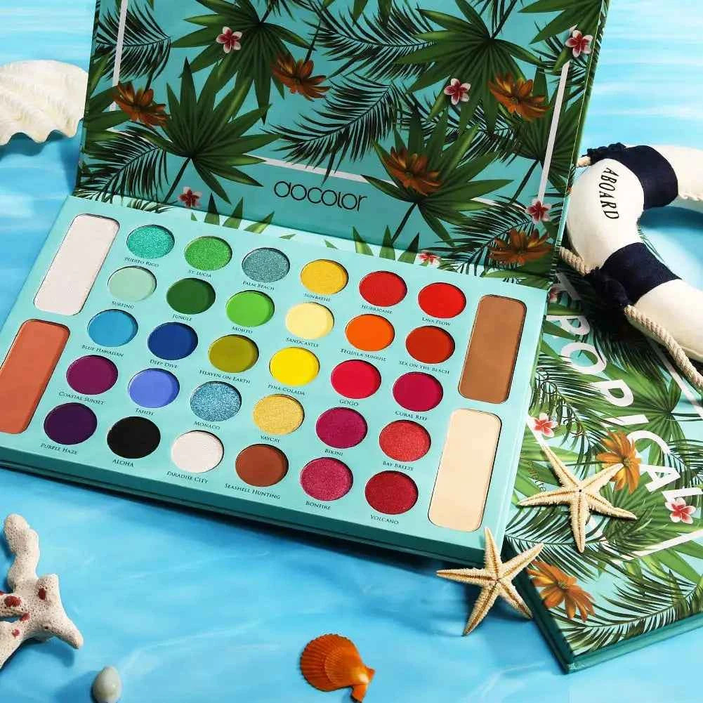 34 Color Tropical Artistry Palette – All in One Vibrant Eye Shadow, Blush, Bronze & Highlighter Collection