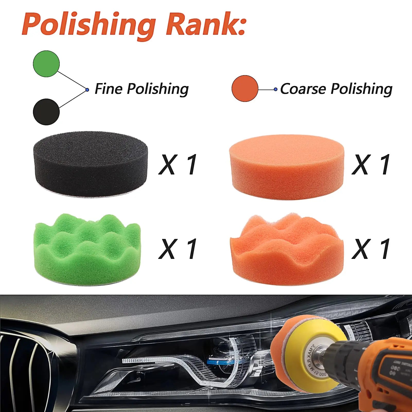 3" Car Headlight Restoration Kit – 26/37pcs Polishing Pads with Drill Backing Pad by Snagg A Restoration Kit