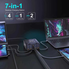550W 7-in-1 GaN Charging Station | 100W Retractable USB-C Cable Fast Charger Laptop Phone Tablet