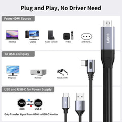 90-Degree HDMI to USB-C Cable 4K@60Hz 2.5M – Touch Monitor Support for Xreal, Xbox, PS5 & Laptop
