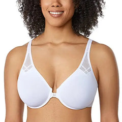 Plus Size Front Closure Racerback Bra | Underwire Plunge Full Coverage Supportive Unlined