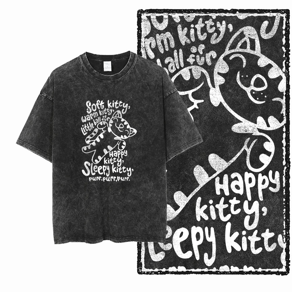 Acid Washed Cat Graphic Unisex T-Shirt | Cotton Streetwear Big Size Vintage Tee