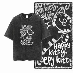 Acid Washed Cat Graphic Unisex T-Shirt | Cotton Streetwear Big Size Vintage Tee