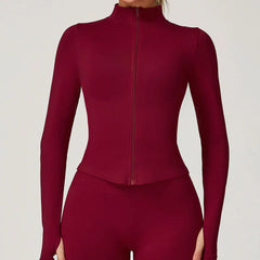 Women's Zipper Long Sleeve Yoga Jacket | Quick-Dry Seamless Crop Sports Top Gym Running Wear