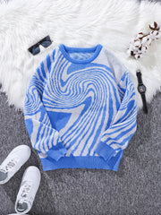Men’s Maze Jacquard Pullover | Geometric Contrast Round-Neck Sweater