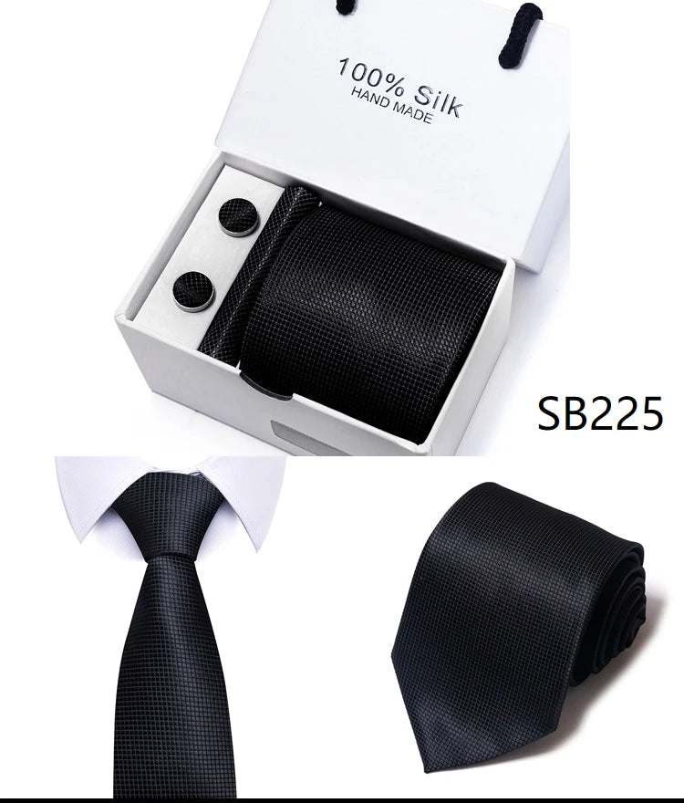 Solid Colour Necktie with Matching Handkerchief & Cufflinks - Others In Fashion