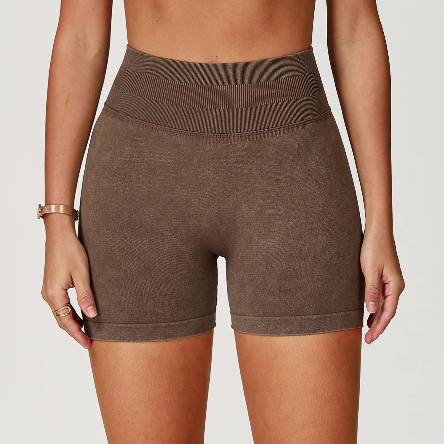 Women's High Waist Lift Butt Yoga Shorts | Sand-Washed Seamless Workout Gym Running Short Pants