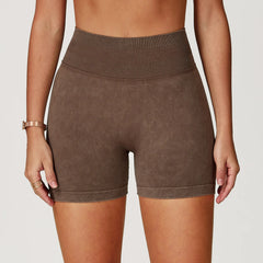 Women's High Waist Lift Butt Yoga Shorts | Sand-Washed Seamless Workout Gym Running Short Pants