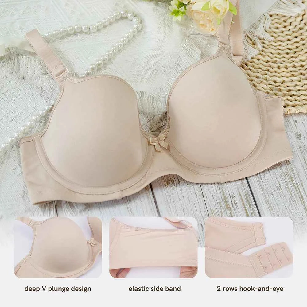 Plus Size T-Shirt Bra | Underwire Lightly Lined Push Up Full Coverage Smoothing