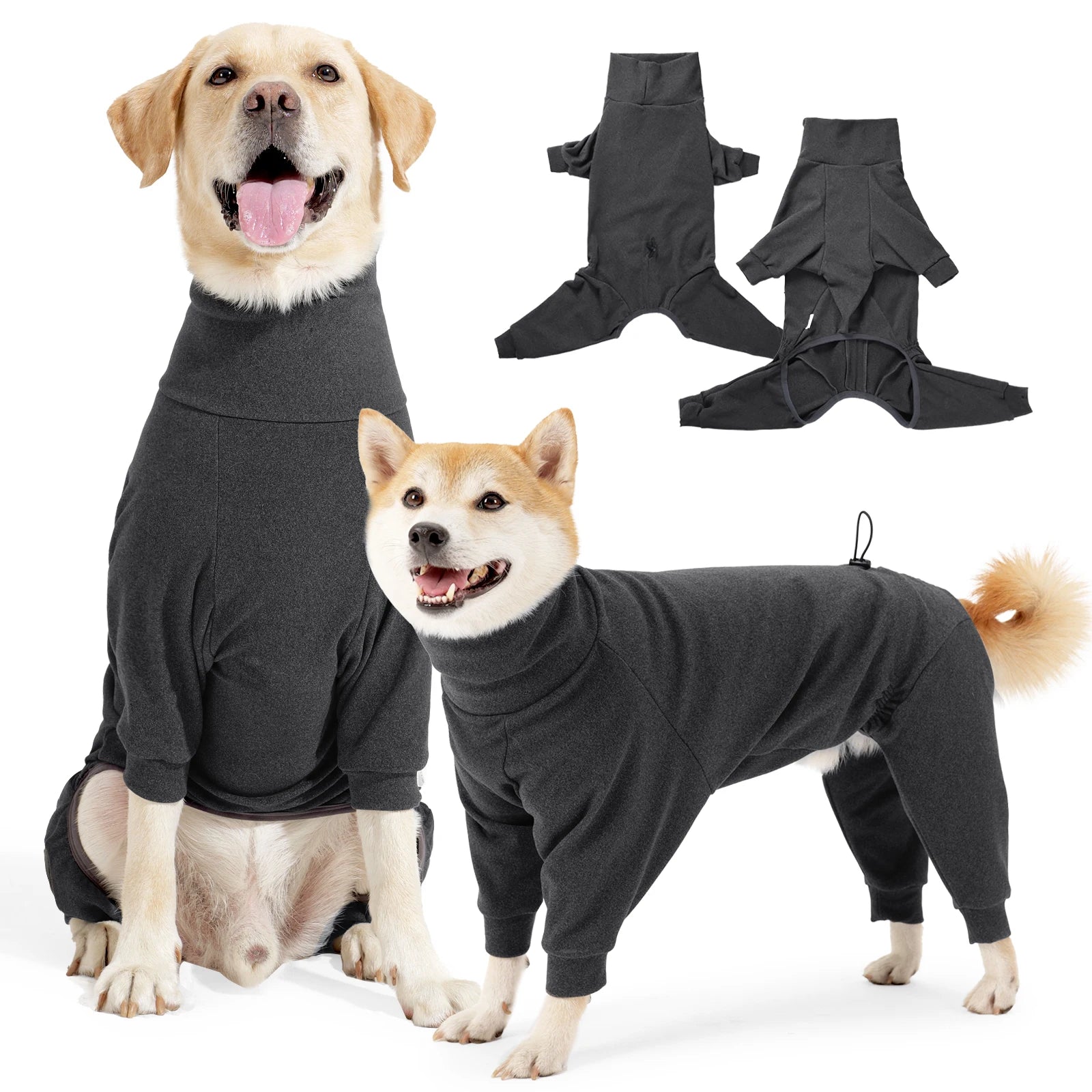 High-Collar Fleece Dog Jumpsuit – Windproof 4-Leg Winter Overalls for Large Dogs