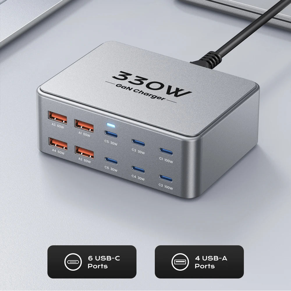330W USB C Multiport Fast Charging Station For Laptop & Phones by Snagg A Charging Station