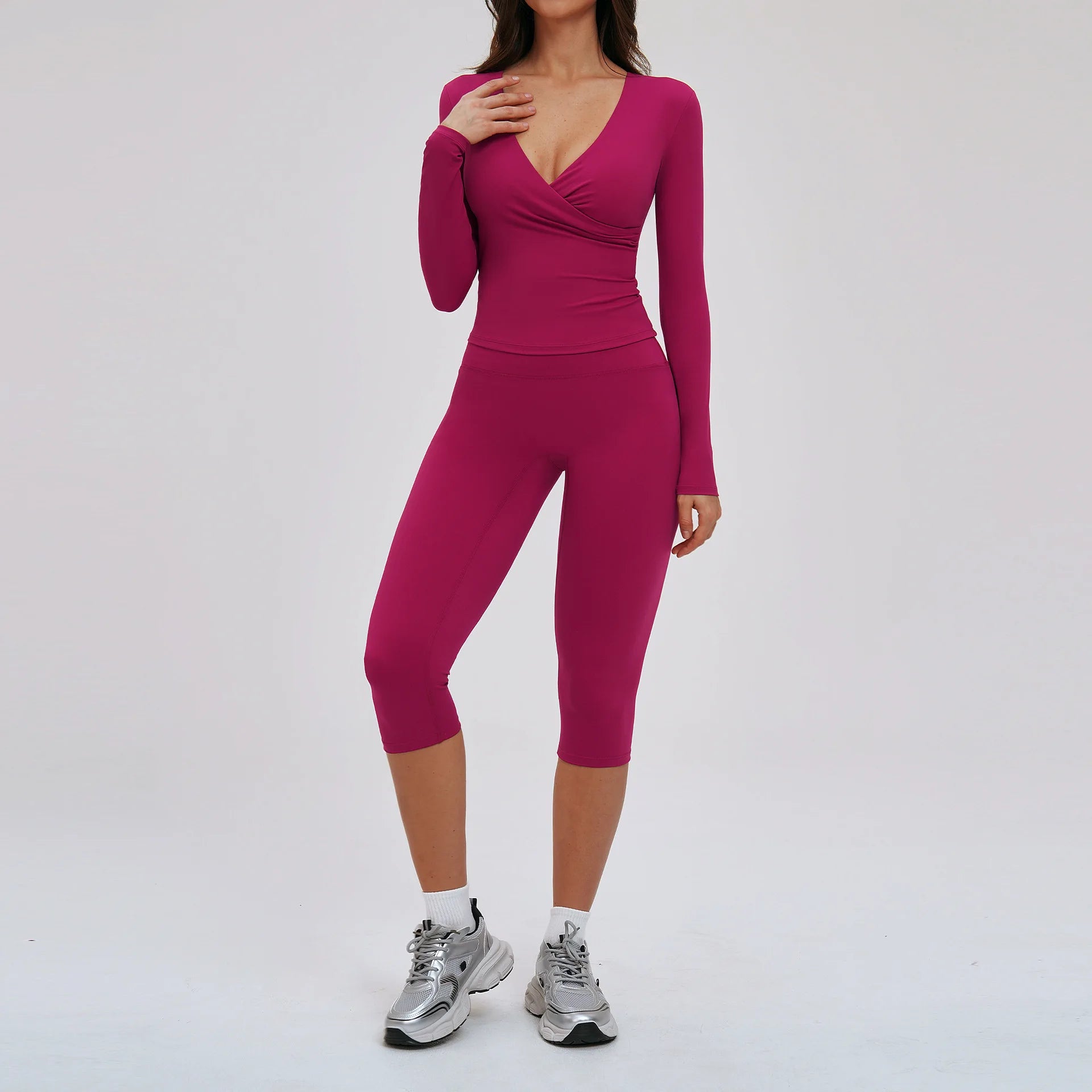 Women's 2-Piece Deep V Yoga Set | High Waist Flared Pants & Sports Bra Gym Fitness Tracksuit