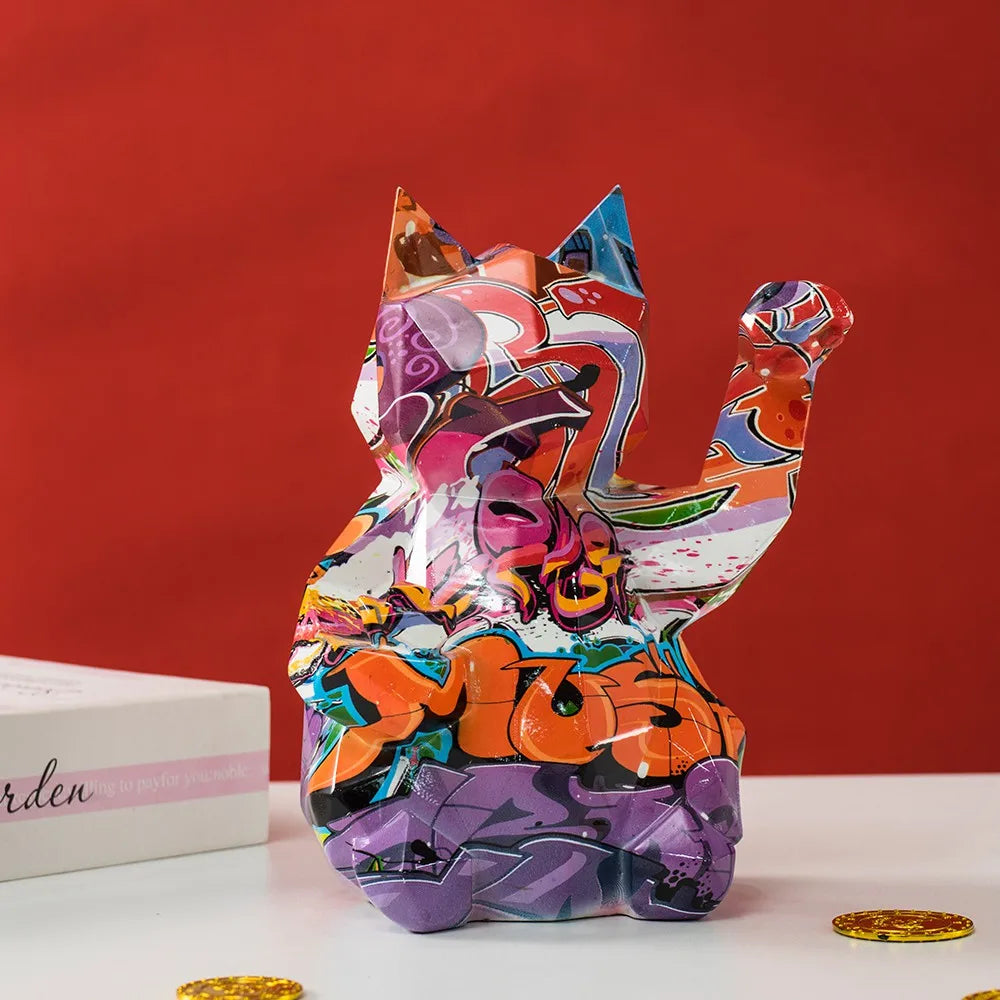 Graffiti Lucky Cat Resin Sculpture by Snagg A Sculpture