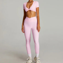 Women's 2-Piece Short Sleeve Yoga Suit | Quick-Dry Gym Tracksuit Running Workout Sports Set
