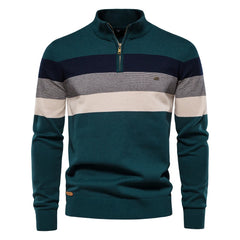 Men’s Patchwork Cotton Pullover | 2026 Winter Fashion Mock-Neck Sweater