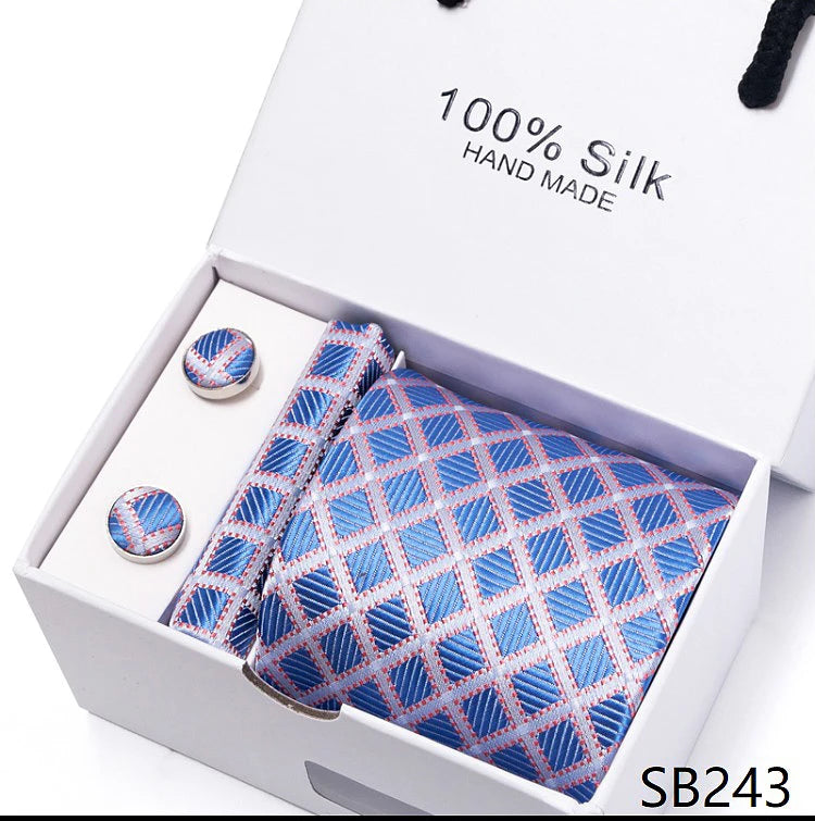 Solid Colour Necktie with Matching Handkerchief & Cufflinks - SB243 - Others In Fashion