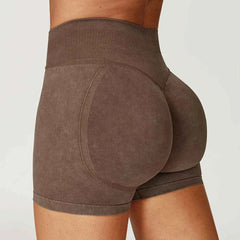 Women's High Waist Lift Butt Yoga Shorts | Sand-Washed Seamless Workout Gym Running Short Pants