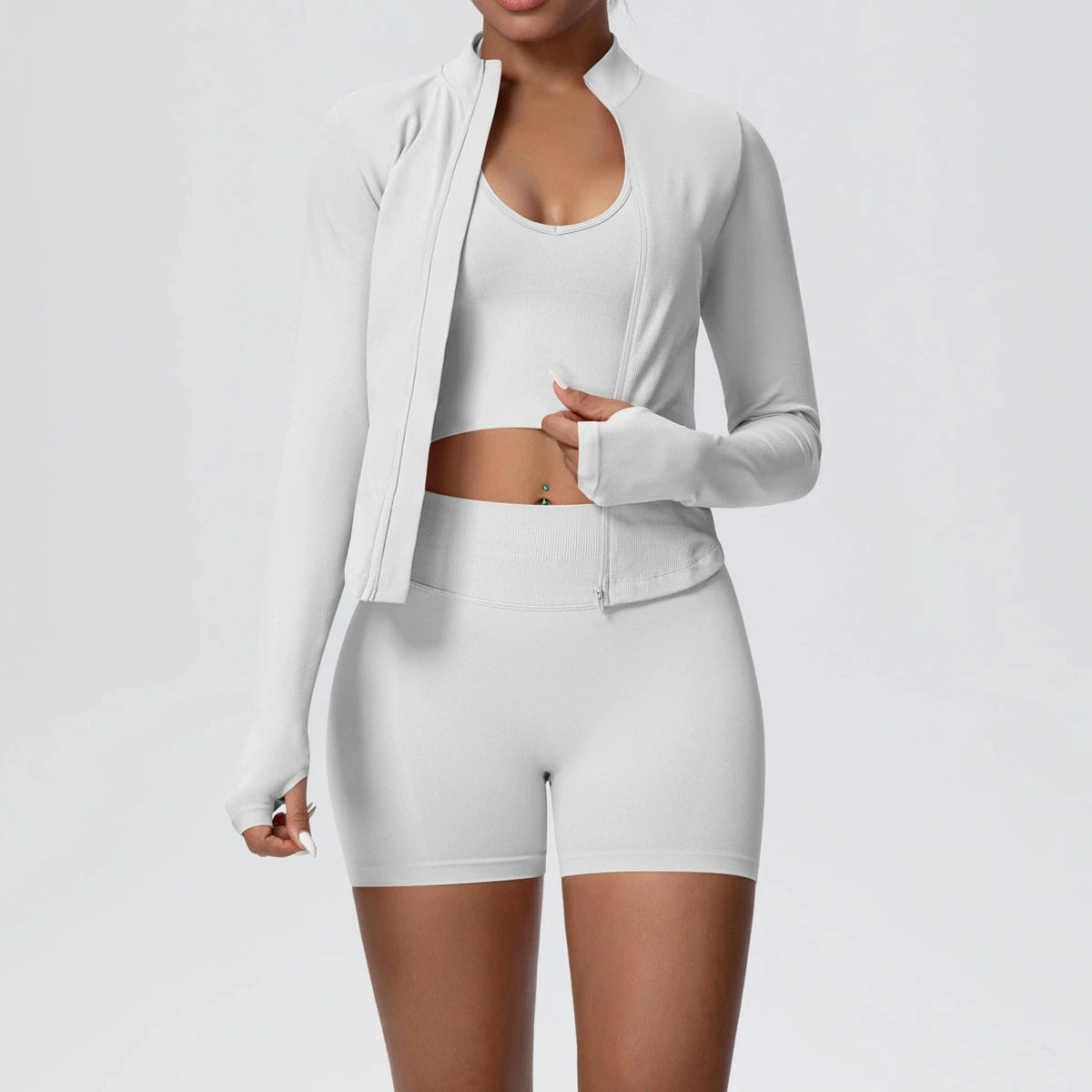 Women's 3-Piece Seamless Yoga Suit | Shockproof Bra Crop Top & Long Sleeve Gym Legging Set