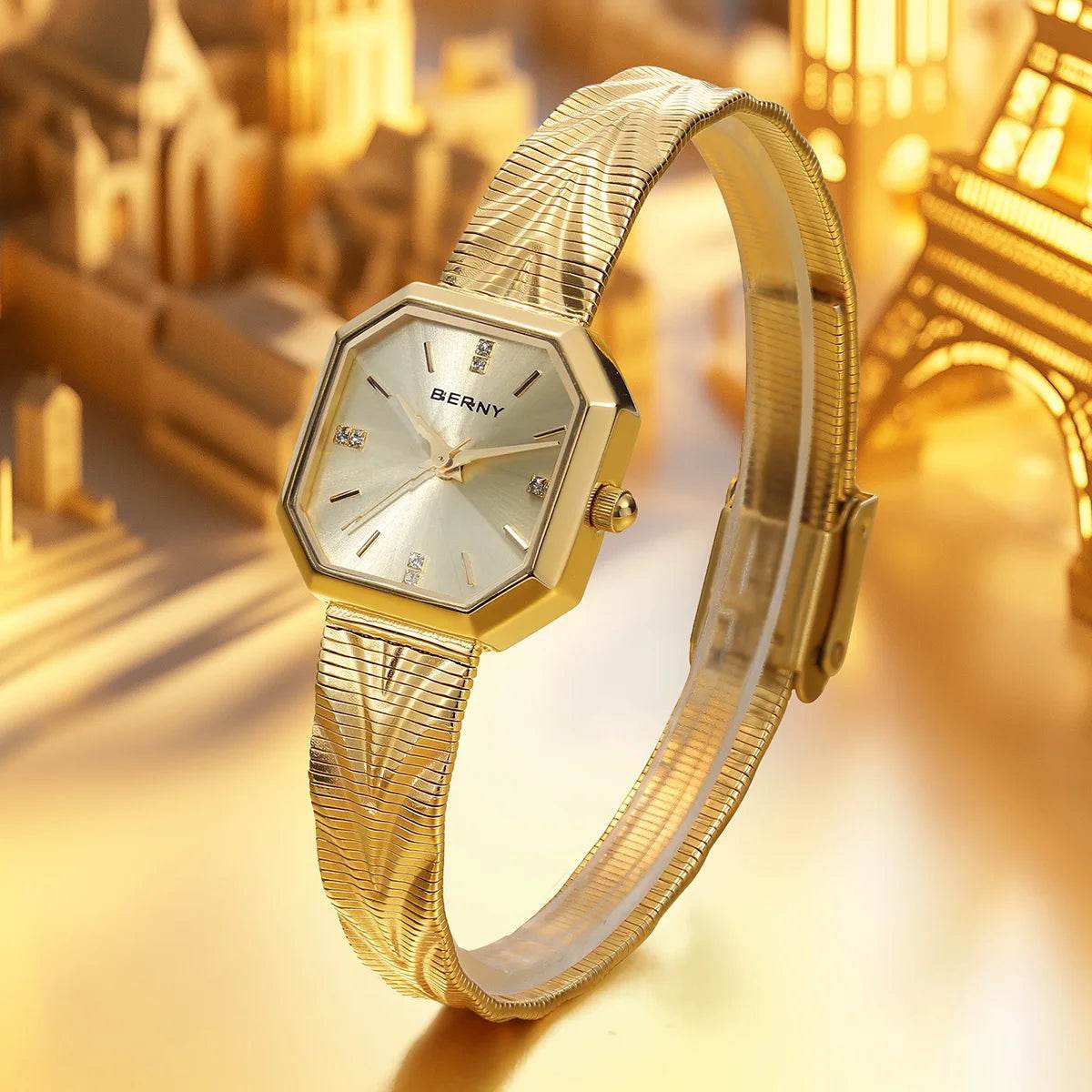 BERNY Women’s Octagonal Gold Quartz Watch - SnaggIt