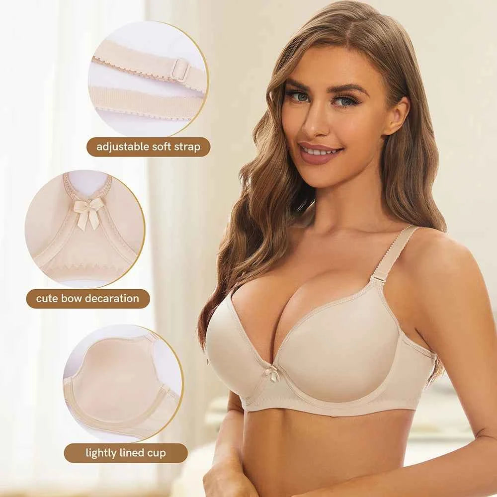 Plus Size T-Shirt Bra | Underwire Lightly Lined Push Up Full Coverage Smoothing