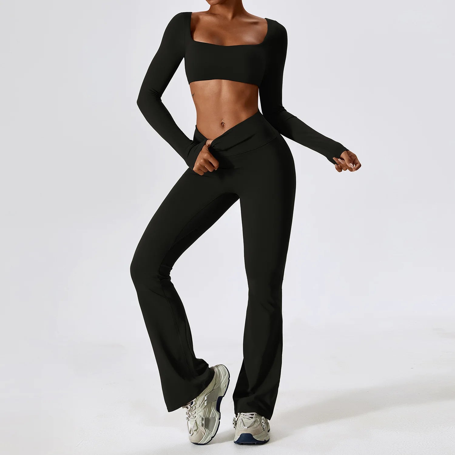 Women's 2-Piece Seamless Long Sleeve Yoga Set | Fitness Bra Crop Top & Leggings Sports Suit