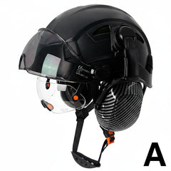 Carbon Fiber Pattern Safety Helmet With Earmuffs Double Goggles by Snagg A Safety Helmet