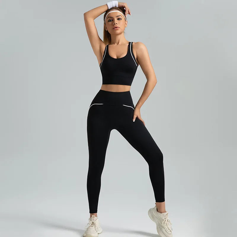 Women's 2-Piece Cross Strap Yoga Set | High Waist High-Elasticity Sports Bra Fitness Tracksuit