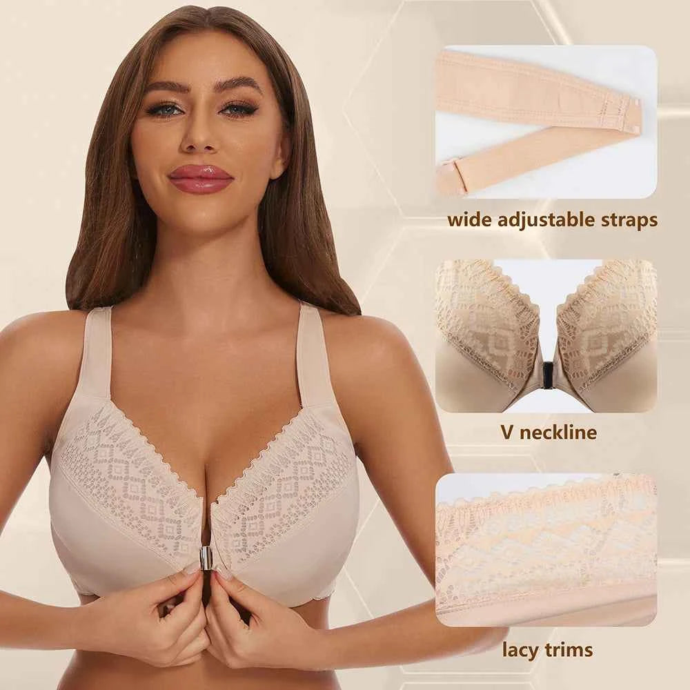 Plus Size Front Closure Racerback Lace Bra | Underwire Full Coverage Unpadded Daily