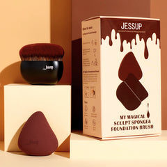 Professional Dual Finish Complexion Set – Flat Top Kabuki Brush & Sculpting Sponge