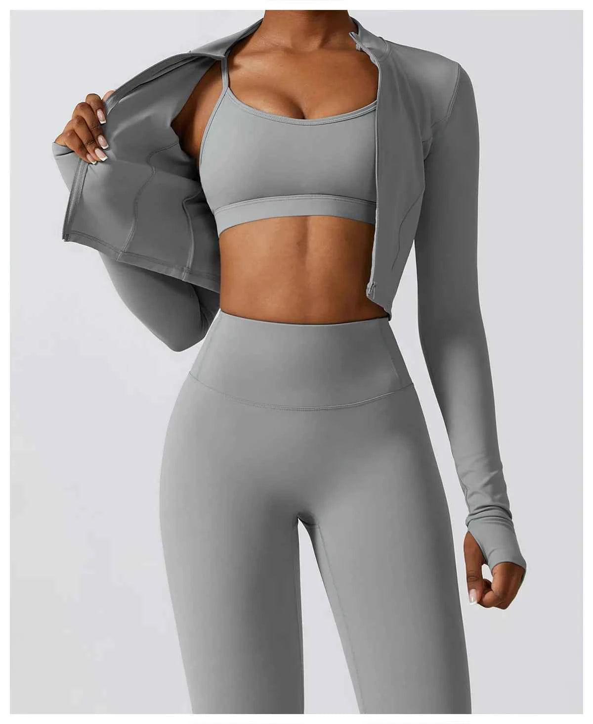 Women's 2/3-Piece Yoga Suit | Fitness Bra Crop Top Long Sleeve Gym Legging Athletic Sportswear
